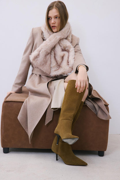 Tüy Dokulu Bej Kürk Boyunluk