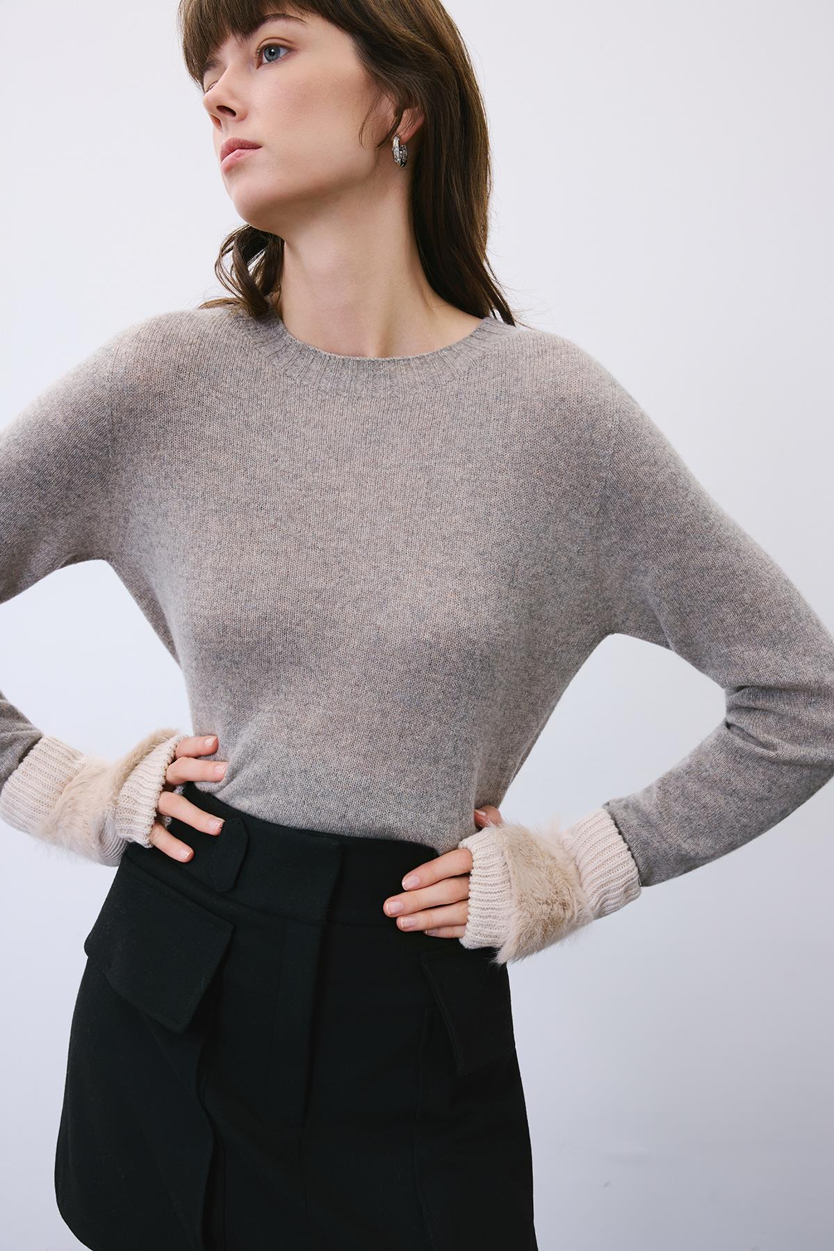 Tüy Dokulu Ekru Triko Eldiven