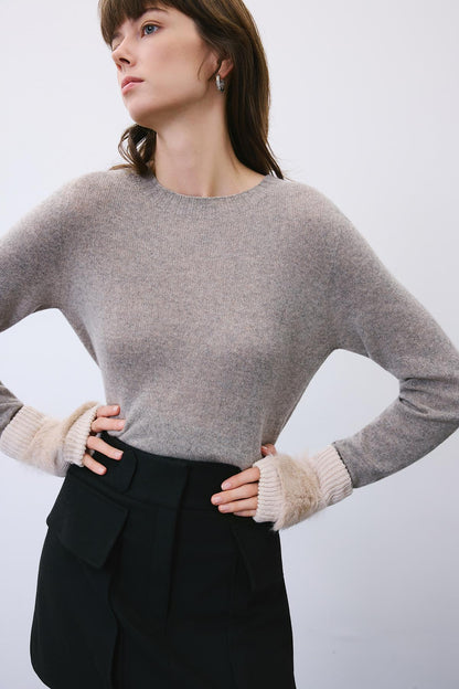 Tüy Dokulu Ekru Triko Eldiven