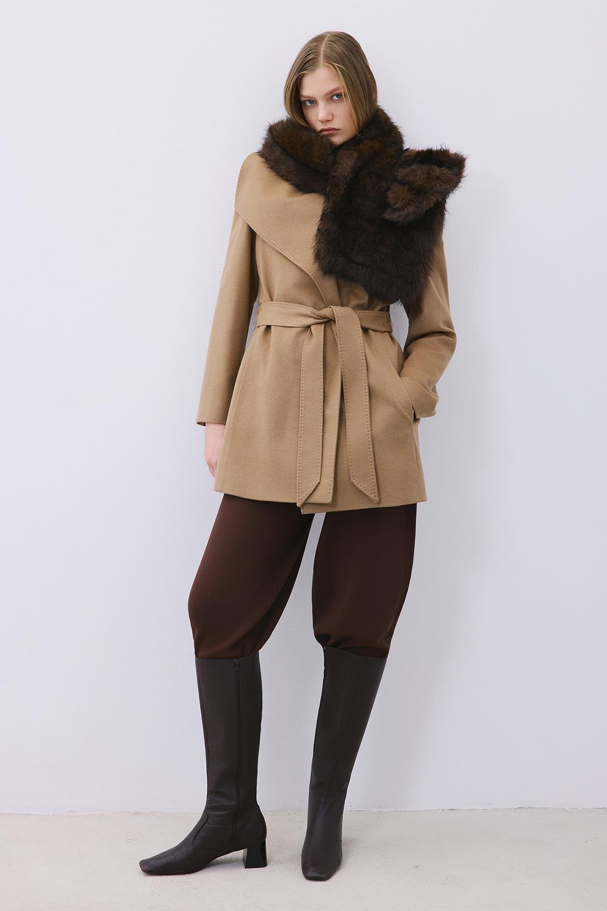 Tüy Dokulu Kahve Kürk Boyunluk