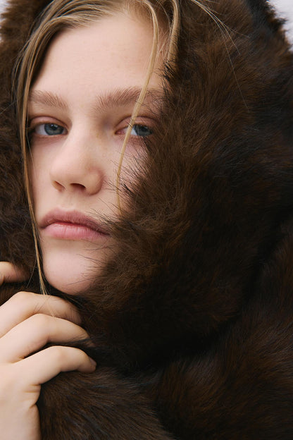 Tüy Dokulu Kahve Kürk Boyunluk