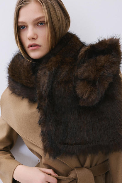 Tüy Dokulu Kahve Kürk Boyunluk