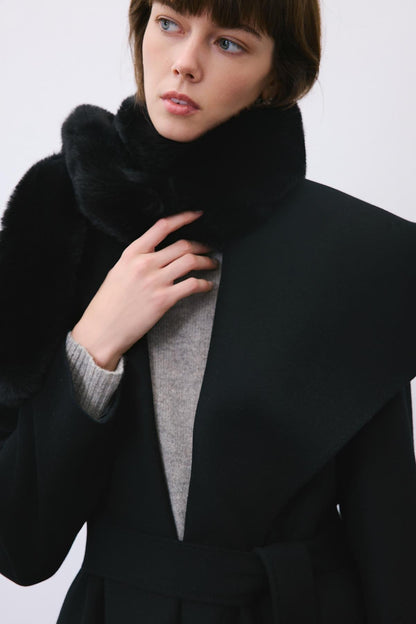 Tüy Dokulu Siyah Kürk Atkı