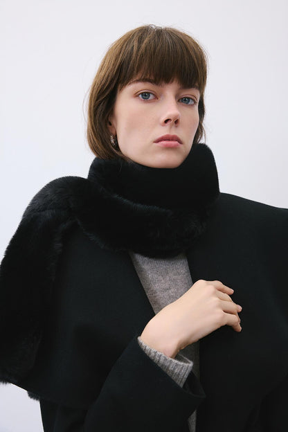 Tüy Dokulu Siyah Kürk Atkı