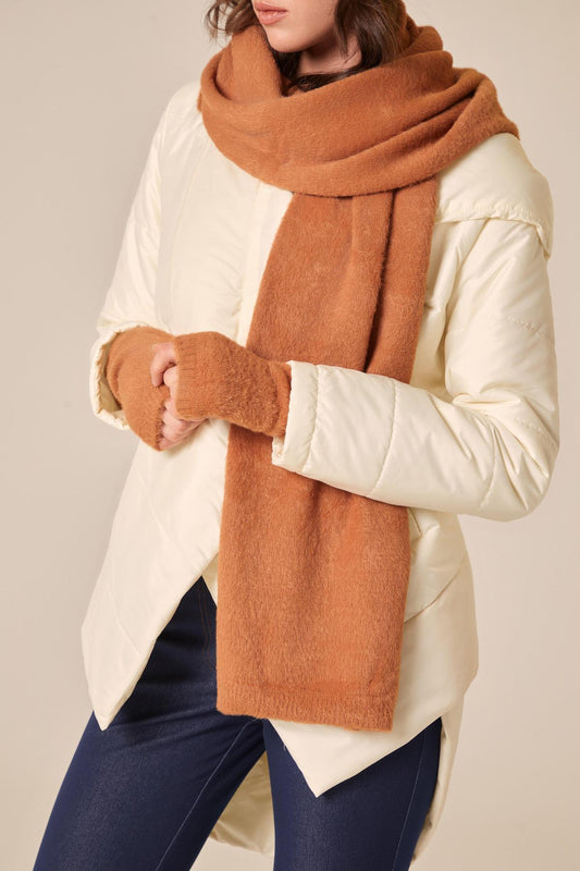 Tüylü Karamel Kesik Eldiven