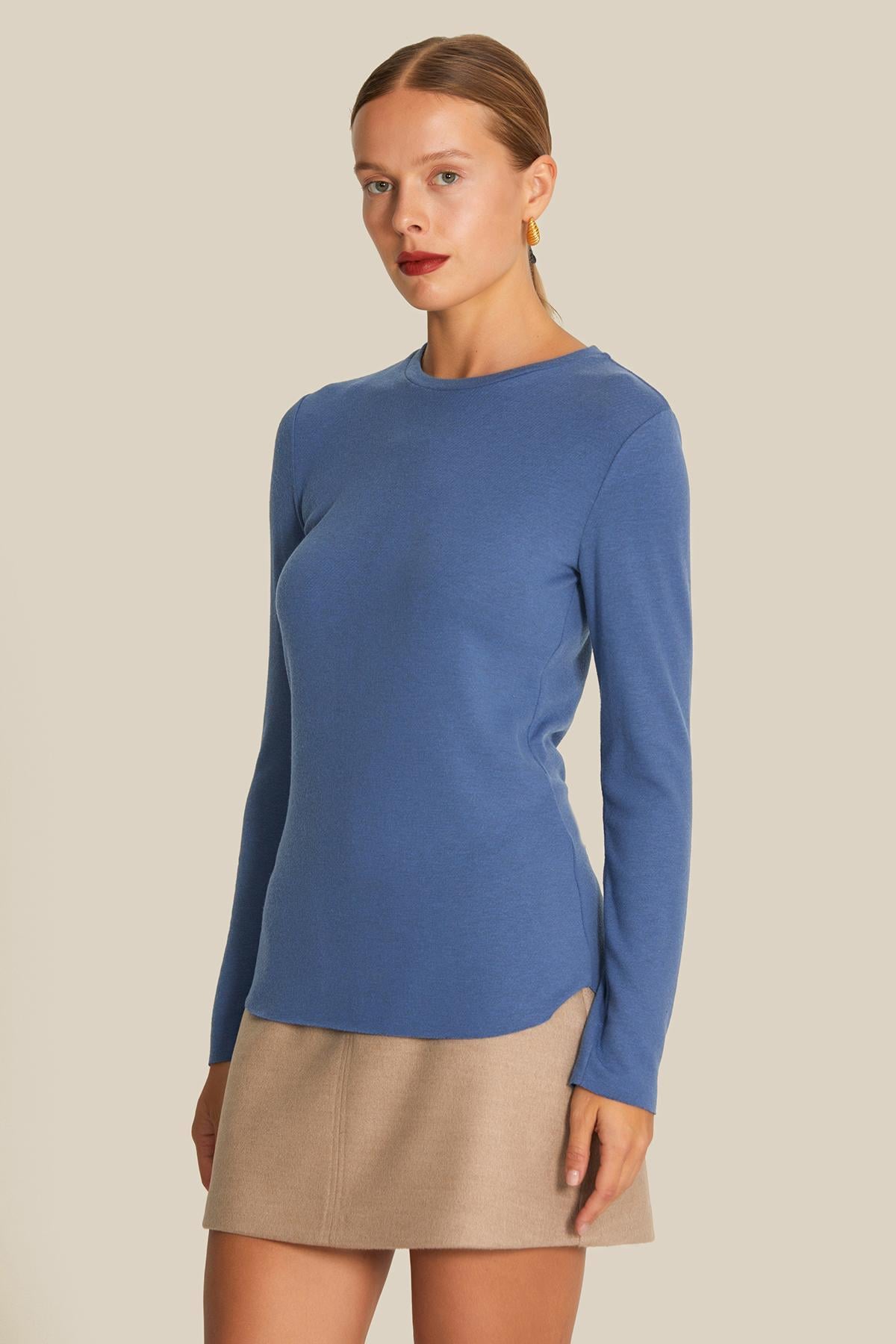 Uzun Kollu Basic Indigo Bluz