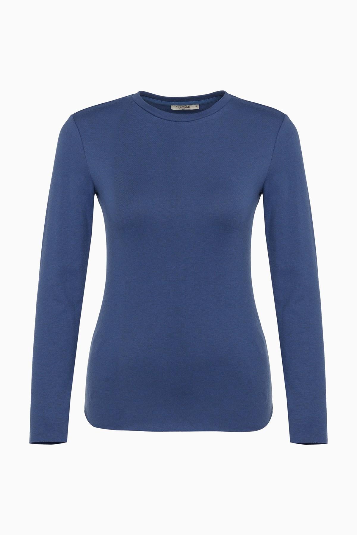 Uzun Kollu Basic Indigo Bluz