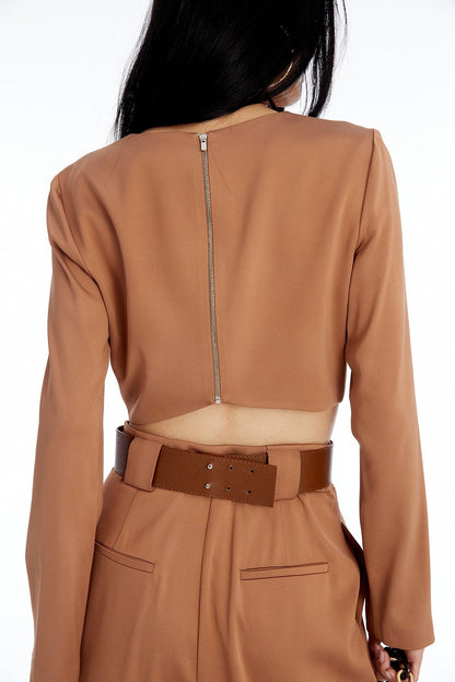 Uzun Kollu Camel Crop Bluz
