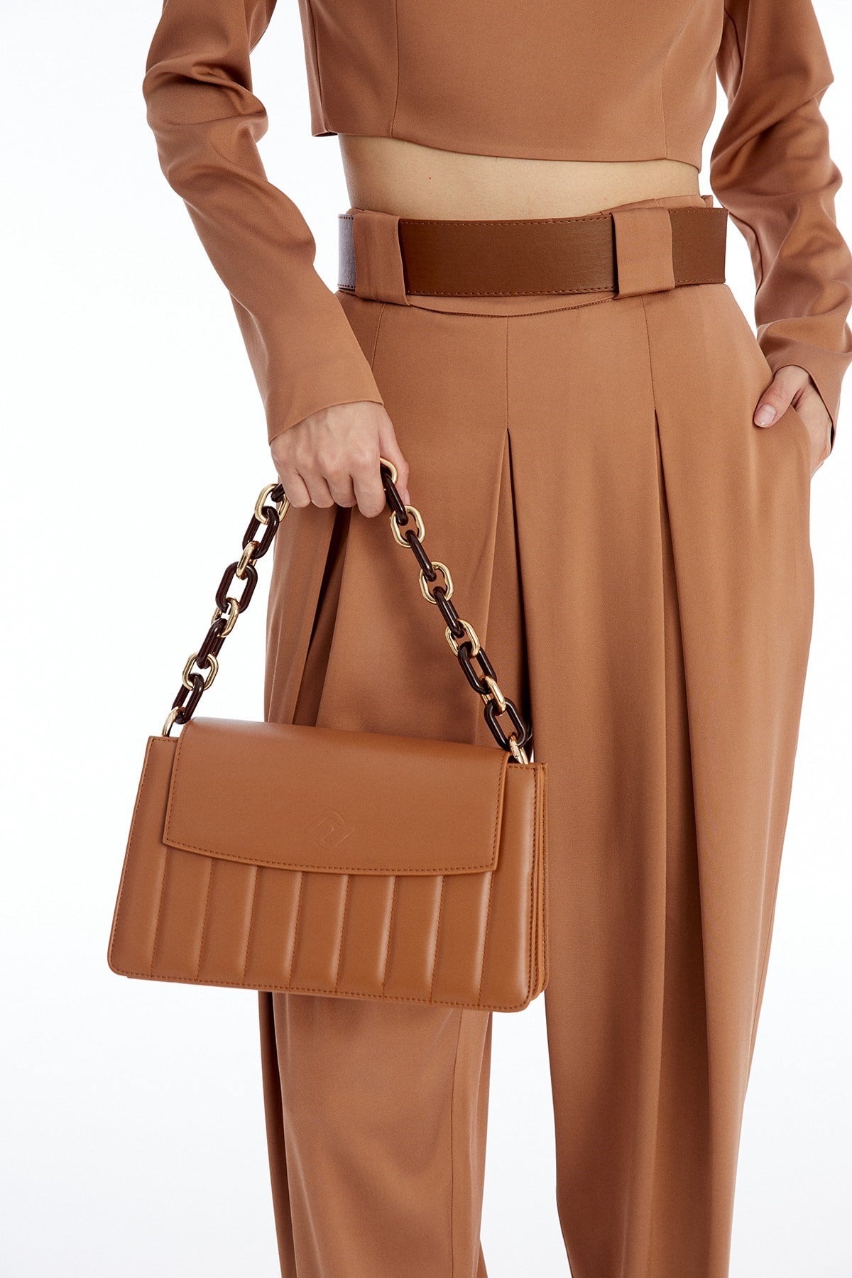 Uzun Kollu Camel Crop Bluz