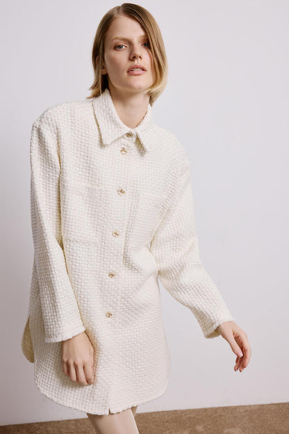 Uzun Kollu Ekru Tüvit Gömlek