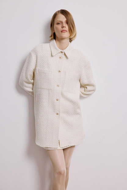 Uzun Kollu Ekru Tüvit Gömlek