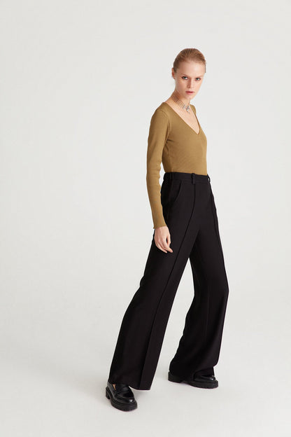 Haki V Yaka Uzun Kollu Triko Body