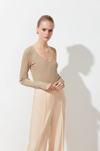 Vizon V Yaka Uzun Kollu Triko Body