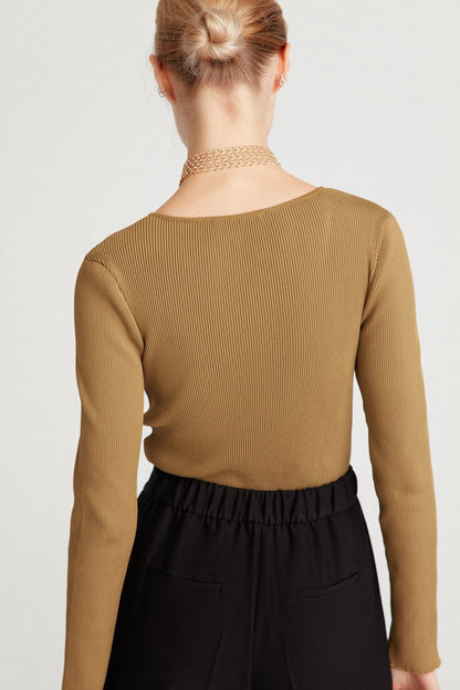 Haki V Yaka Uzun Kollu Triko Body