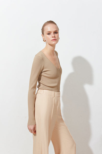 Vizon V Yaka Uzun Kollu Triko Body