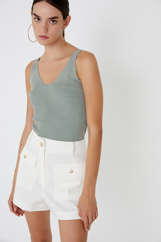 V Yaka Örgü Mint Triko Crop Büstiyer
