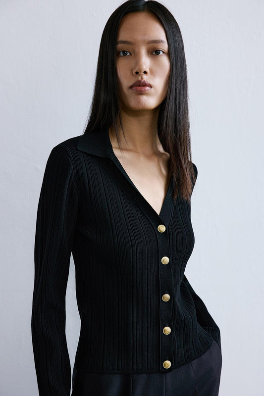 V Yaka Siyah Triko Hırka