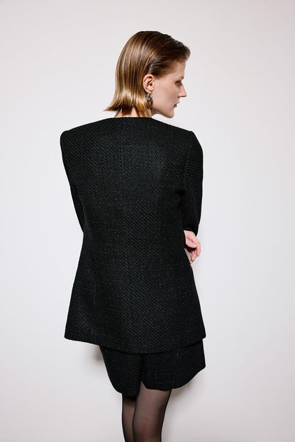 V Yaka Uzun Kollu Siyah Tüvit Ceket