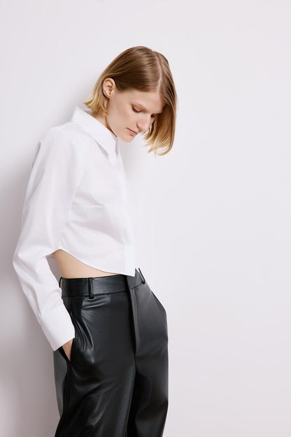 Vatkalı Poplin Uzun Kollu Beyaz Gömlek