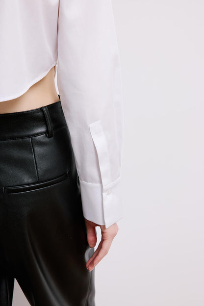 Vatkalı Poplin Uzun Kollu Beyaz Gömlek