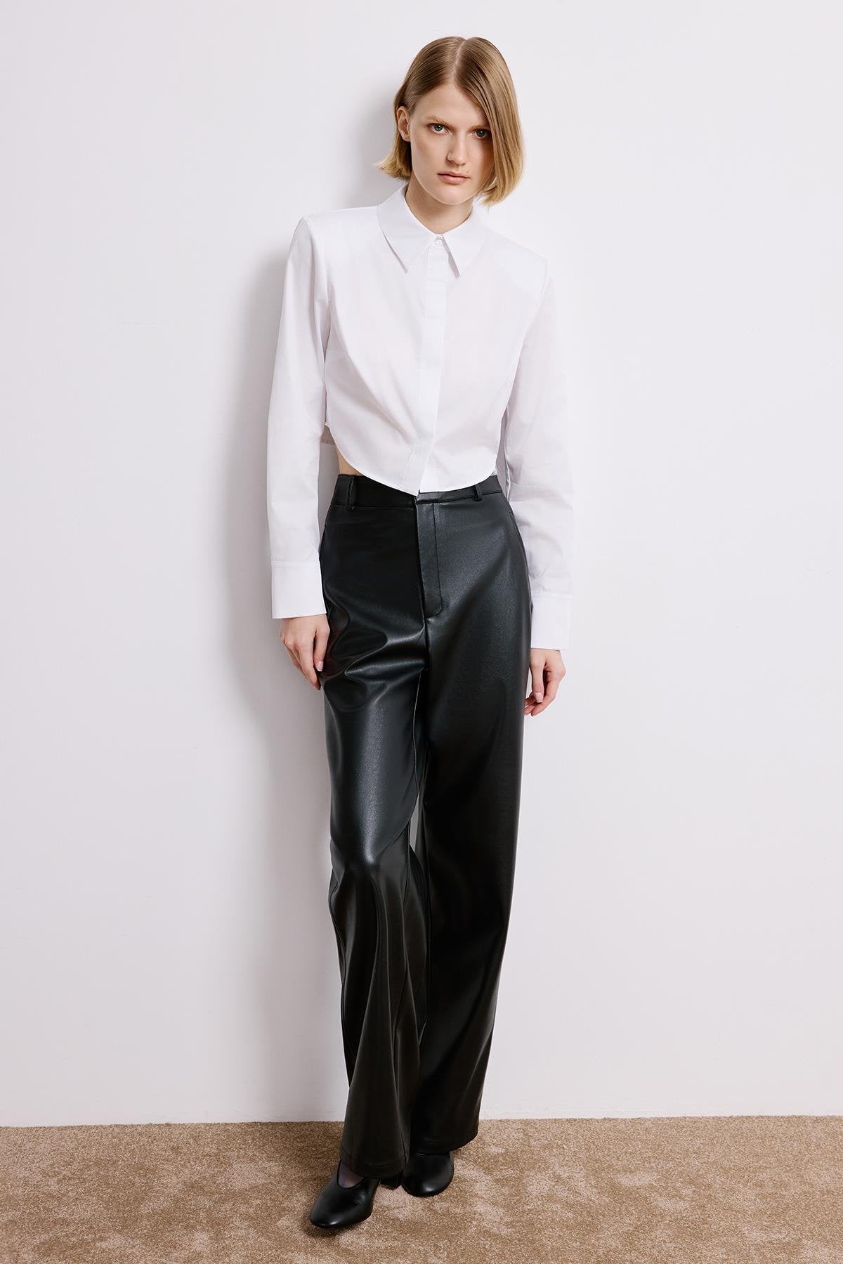 Vatkalı Poplin Uzun Kollu Beyaz Gömlek