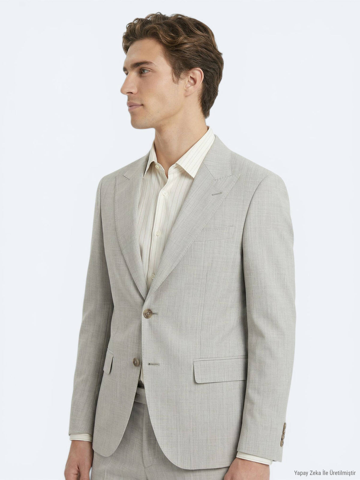 Vizon Desenli Modern Fit Yün Karışımlı Takım Elbise