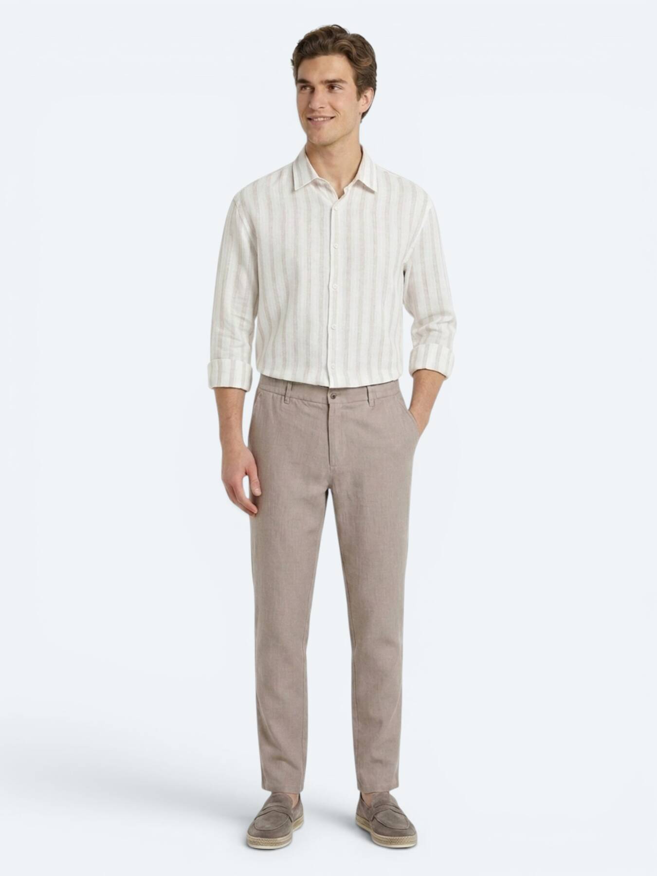 Vizon Dokuma Relaxed Fit Casual Pamuk Karışımlı Pantolon