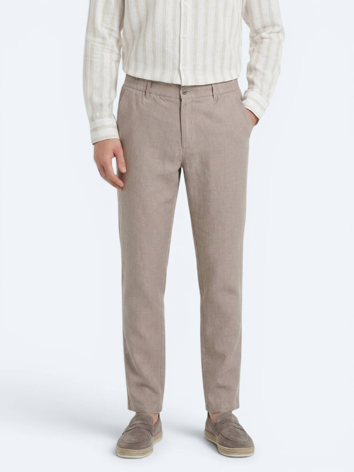 Vizon Dokuma Relaxed Fit Casual Pamuk Karışımlı Pantolon
