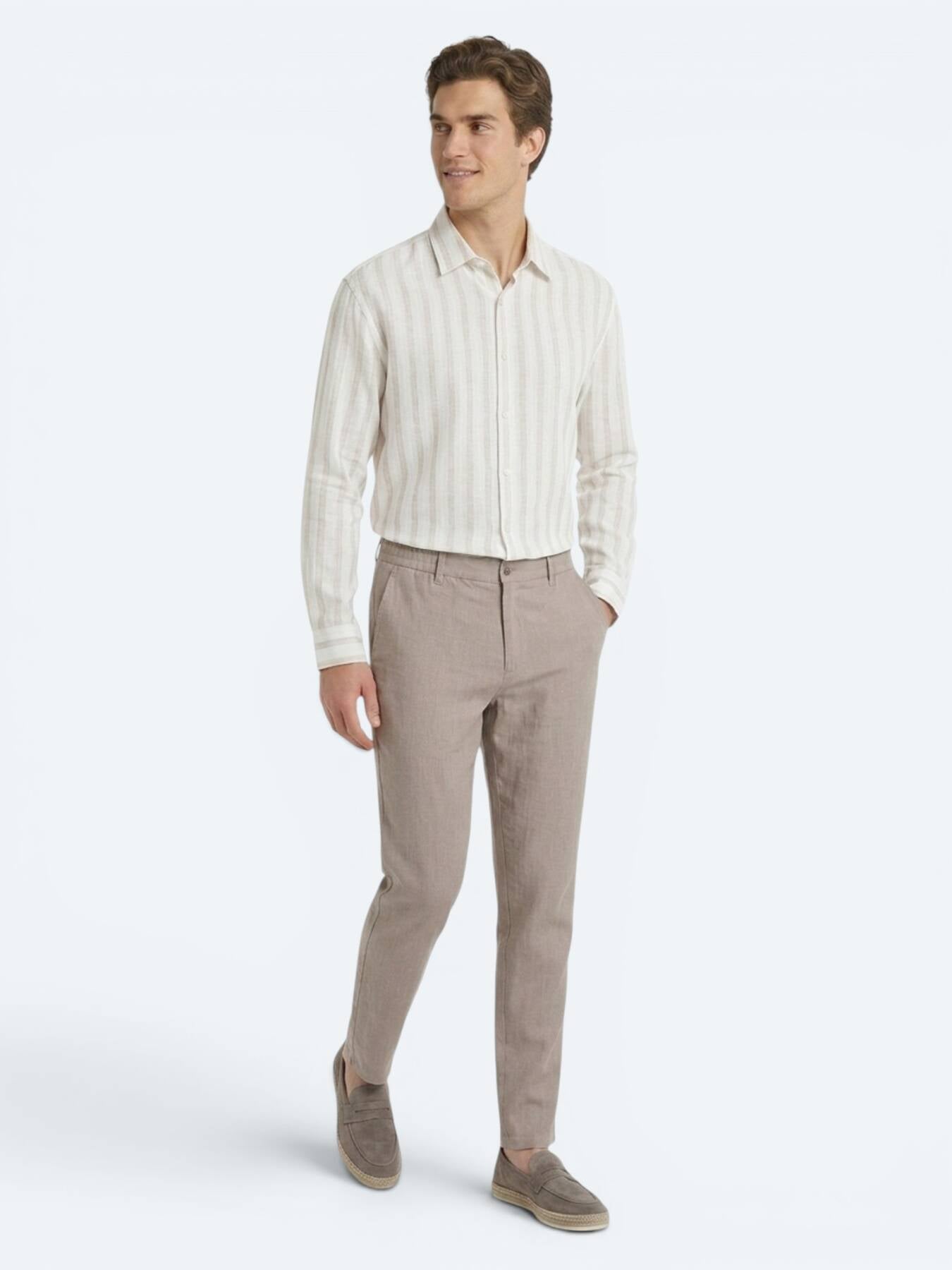 Vizon Dokuma Relaxed Fit Casual Pamuk Karışımlı Pantolon