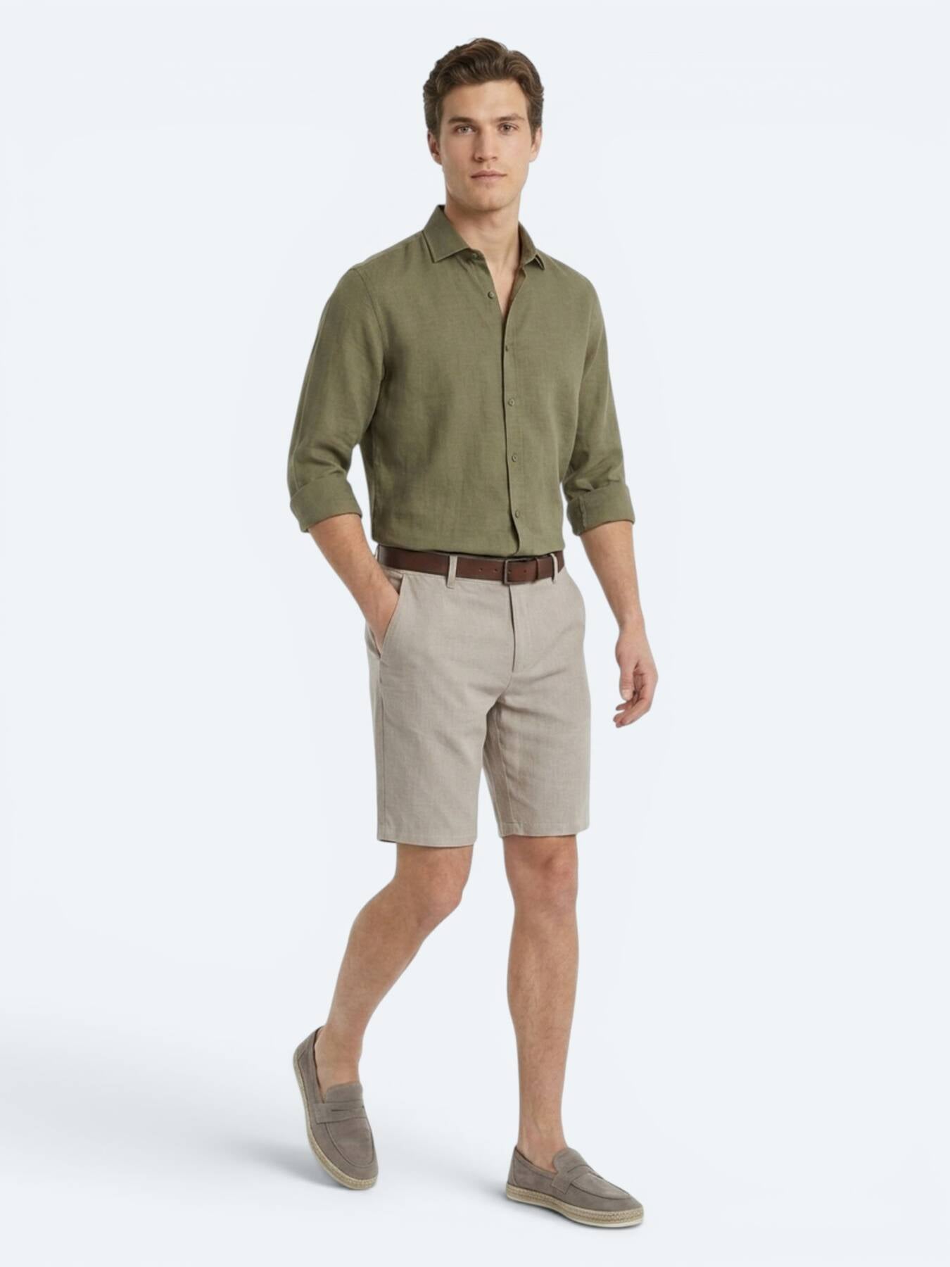 Vizon Düz Dokuma Jogging Fit Casual Pamuk Karışımlı Bermuda