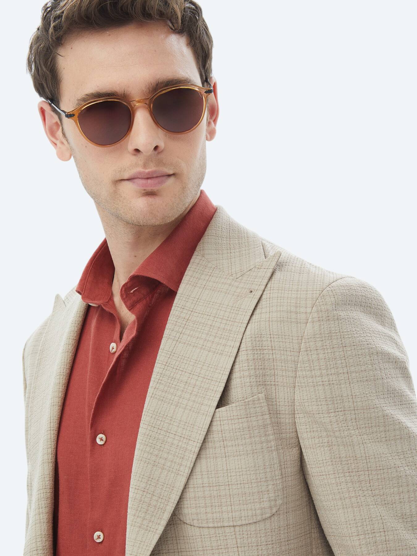 Vizon Kareli Modern Fit Yün Karışımlı Ceket