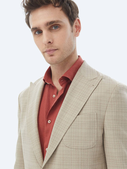 Vizon Kareli Modern Fit Yün Karışımlı Ceket