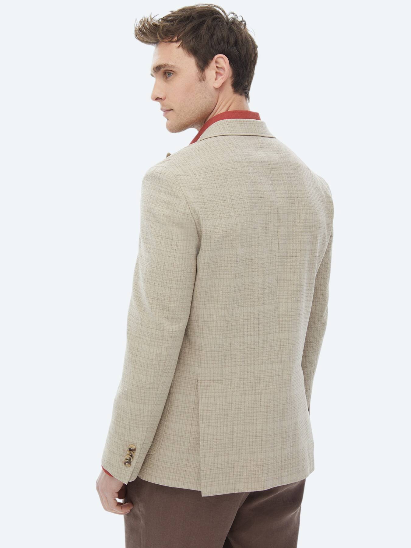 Vizon Kareli Modern Fit Yün Karışımlı Ceket