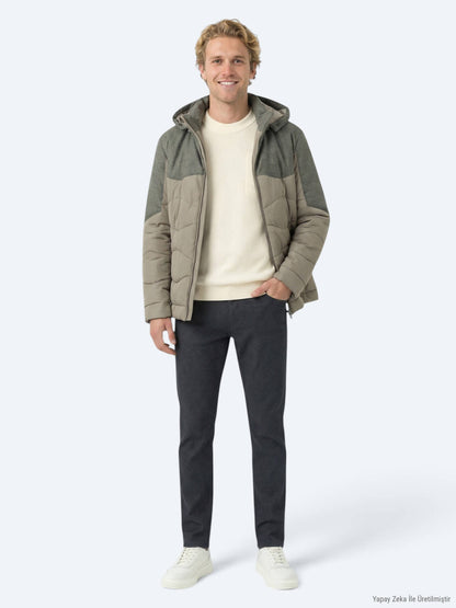 Vizon Regular Fit Kapüşonlu Casual Dokuma Mont