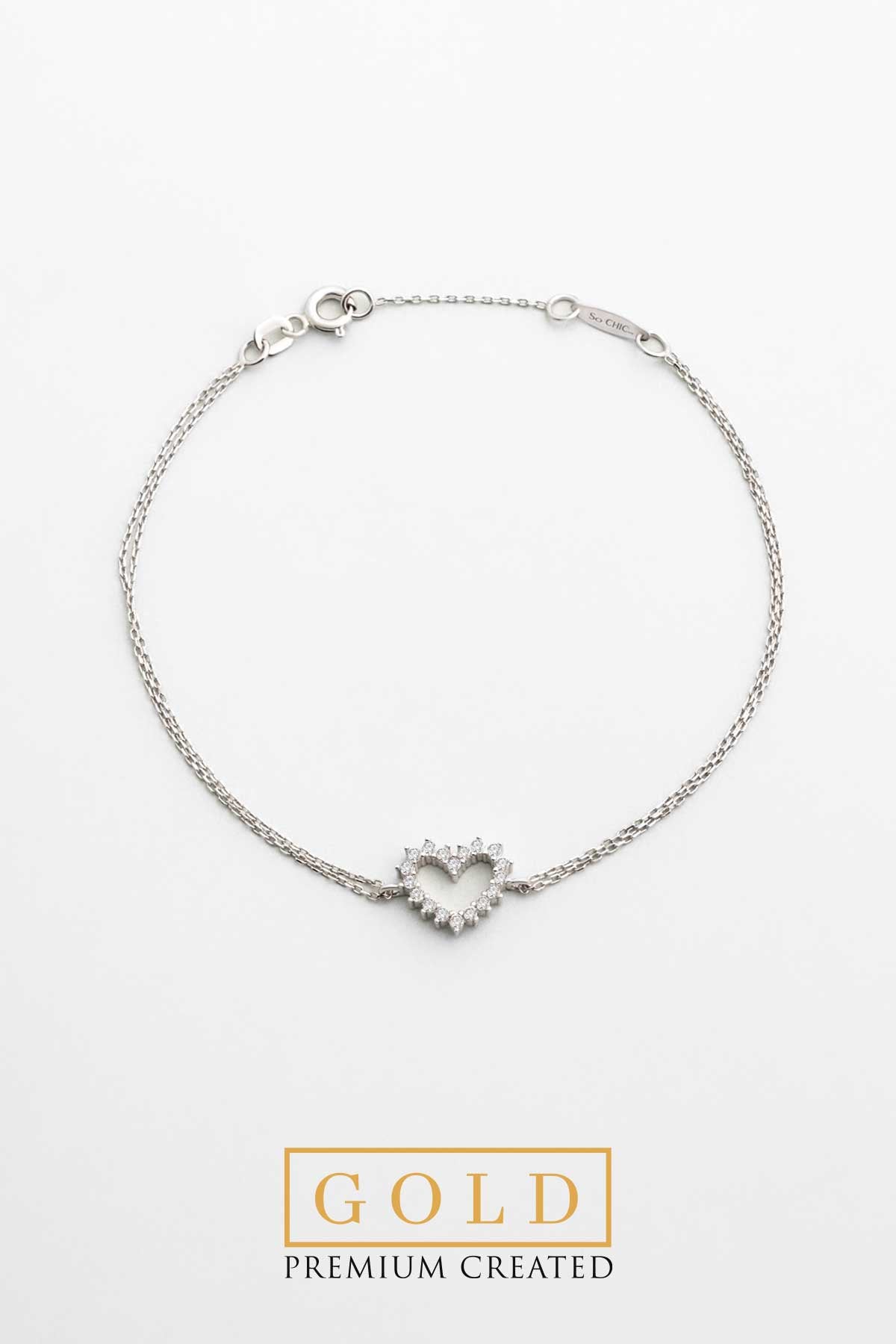 Beyaz Altın Sertifikalı Premium Created Taşlı 19 Cm Kalp Bileklik Ww06550130199