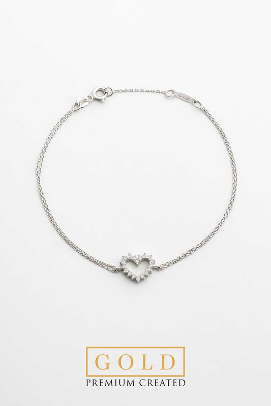 Beyaz Altın Sertifikalı Premium Created Taşlı 19 Cm Kalp Bileklik Ww06550130199