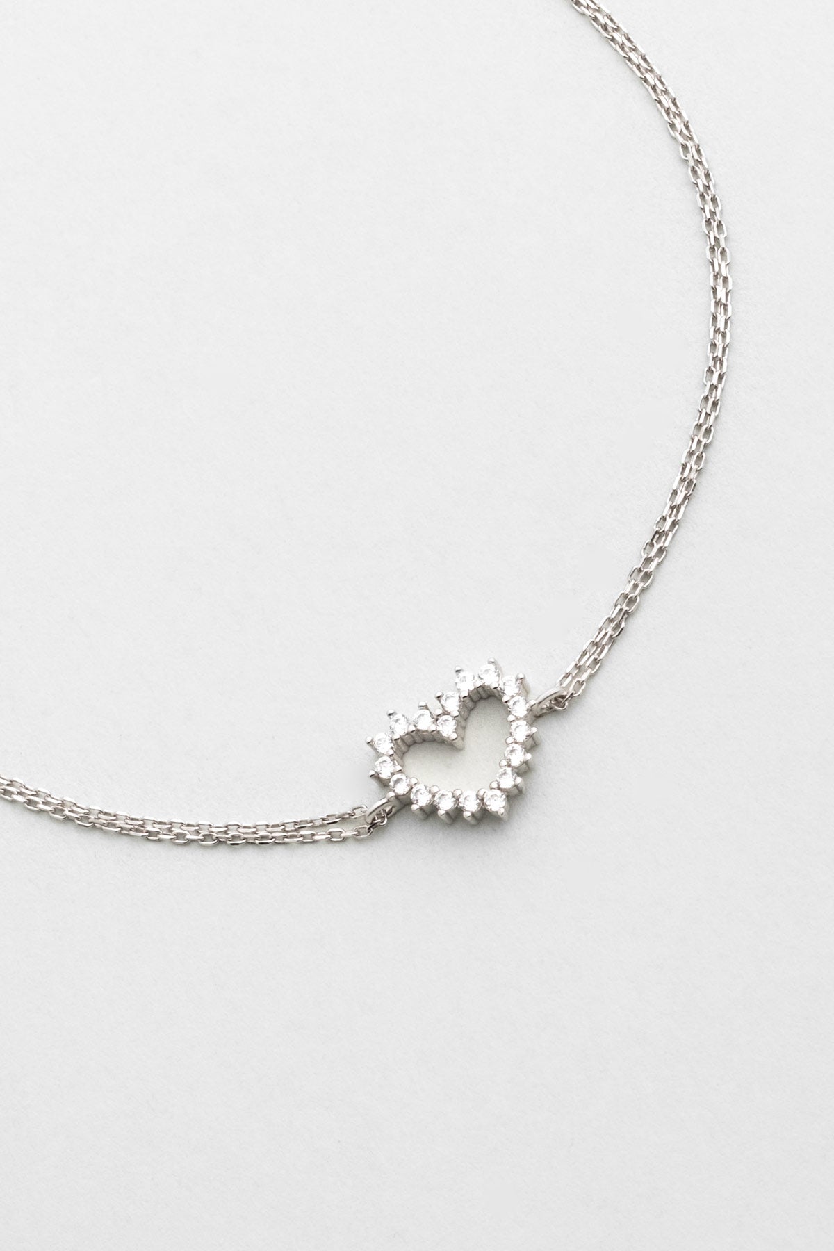 Beyaz Altın Sertifikalı Premium Created Taşlı 19 Cm Kalp Bileklik Ww06550130199