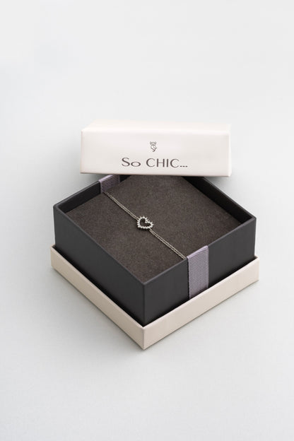 Beyaz Altın Sertifikalı Premium Created Taşlı 19 Cm Kalp Bileklik Ww06550130199