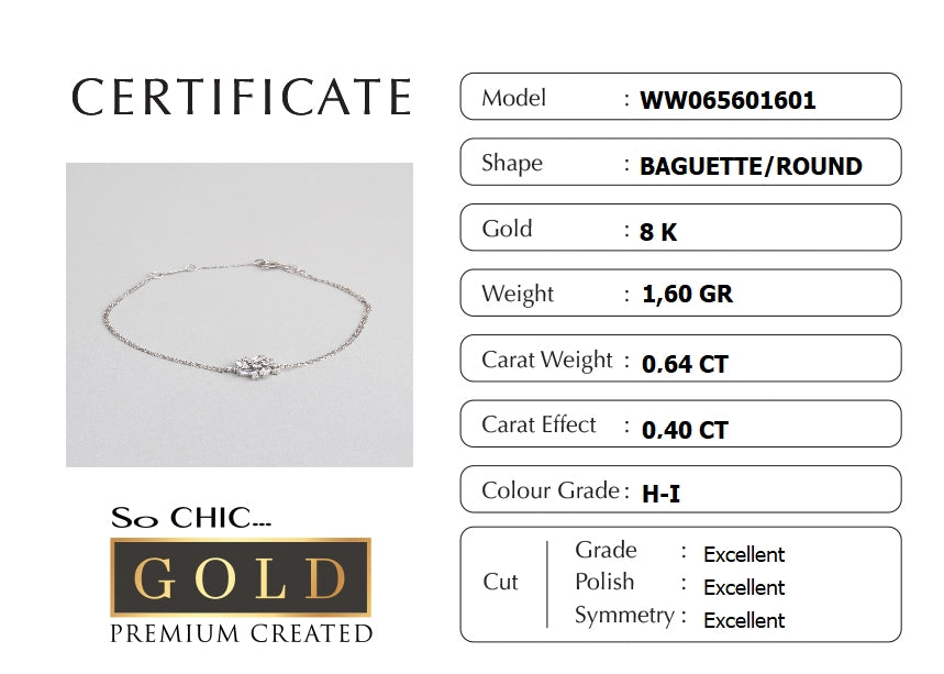 Beyaz Altın Sertifikalı Premium Created Taşlı 19 Cm Baget Bileklik  Ww06560160199