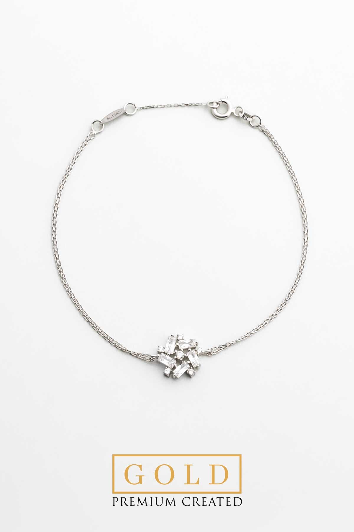 Beyaz Altın Sertifikalı Premium Created Taşlı 19 Cm Baget Bileklik  Ww06560160199