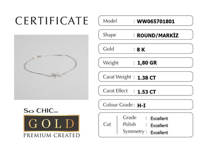 Beyaz Altın Sertifikalı Premium Created Taşlı Çiçek Figürlü 20 Cm Bileklik Ww06570180199