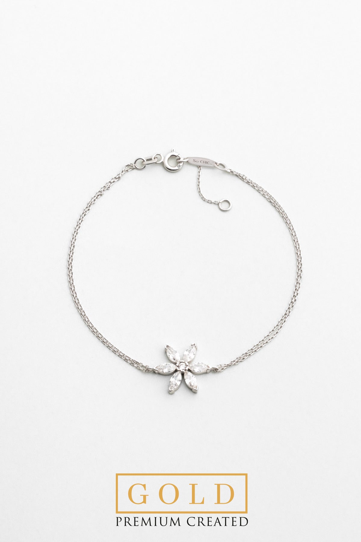 Beyaz Altın Sertifikalı Premium Created Taşlı Çiçek Figürlü 20 Cm Bileklik Ww06570180199