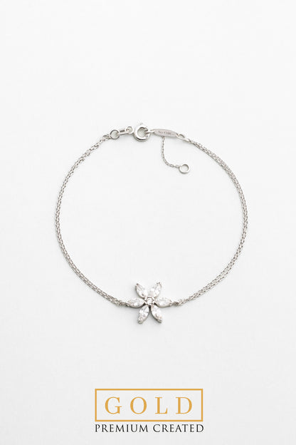 Beyaz Altın Sertifikalı Premium Created Taşlı Çiçek Figürlü 20 Cm Bileklik Ww06570180199