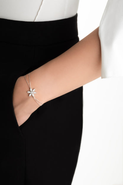 Beyaz Altın Sertifikalı Premium Created Taşlı Çiçek Figürlü 20 Cm Bileklik Ww06570180199