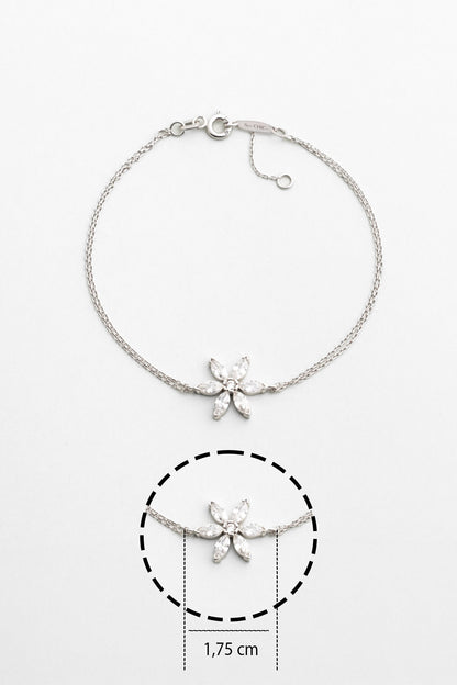 Beyaz Altın Sertifikalı Premium Created Taşlı Çiçek Figürlü 20 Cm Bileklik Ww06570180199