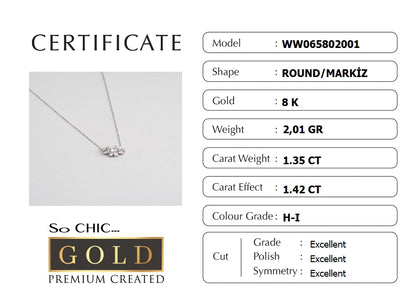 Beyaz Altın Sertifikalı Premium Created Taşlı 42 Cm Çiçek Kolye Ww06580200199
