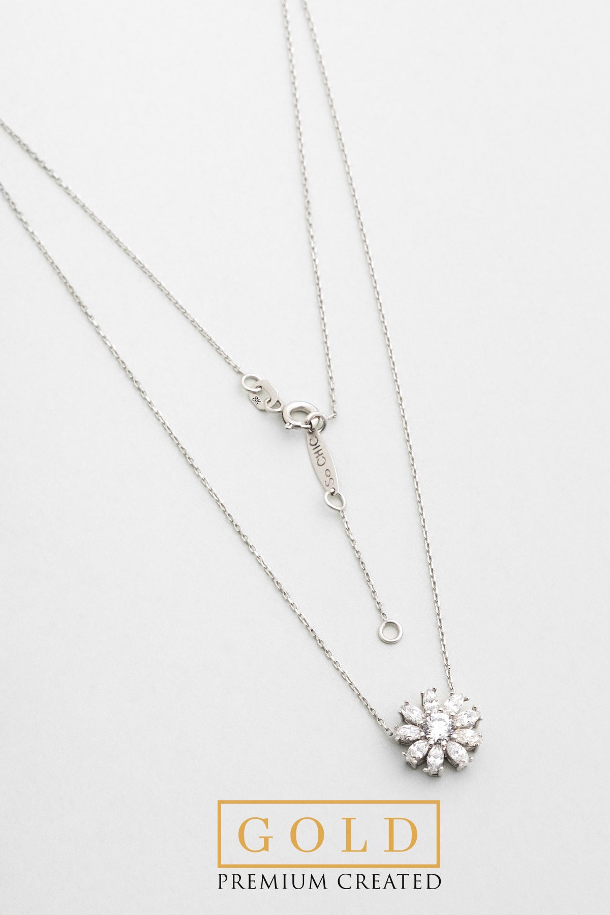 Beyaz Altın Sertifikalı Premium Created Taşlı 42 Cm Çiçek Kolye Ww06580200199