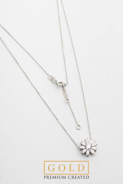 Beyaz Altın Sertifikalı Premium Created Taşlı 42 Cm Çiçek Kolye Ww06580200199