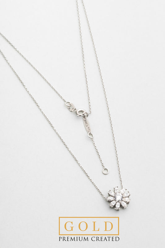 Beyaz Altın Sertifikalı Premium Created Taşlı 42 Cm Çiçek Kolye Ww06580200199