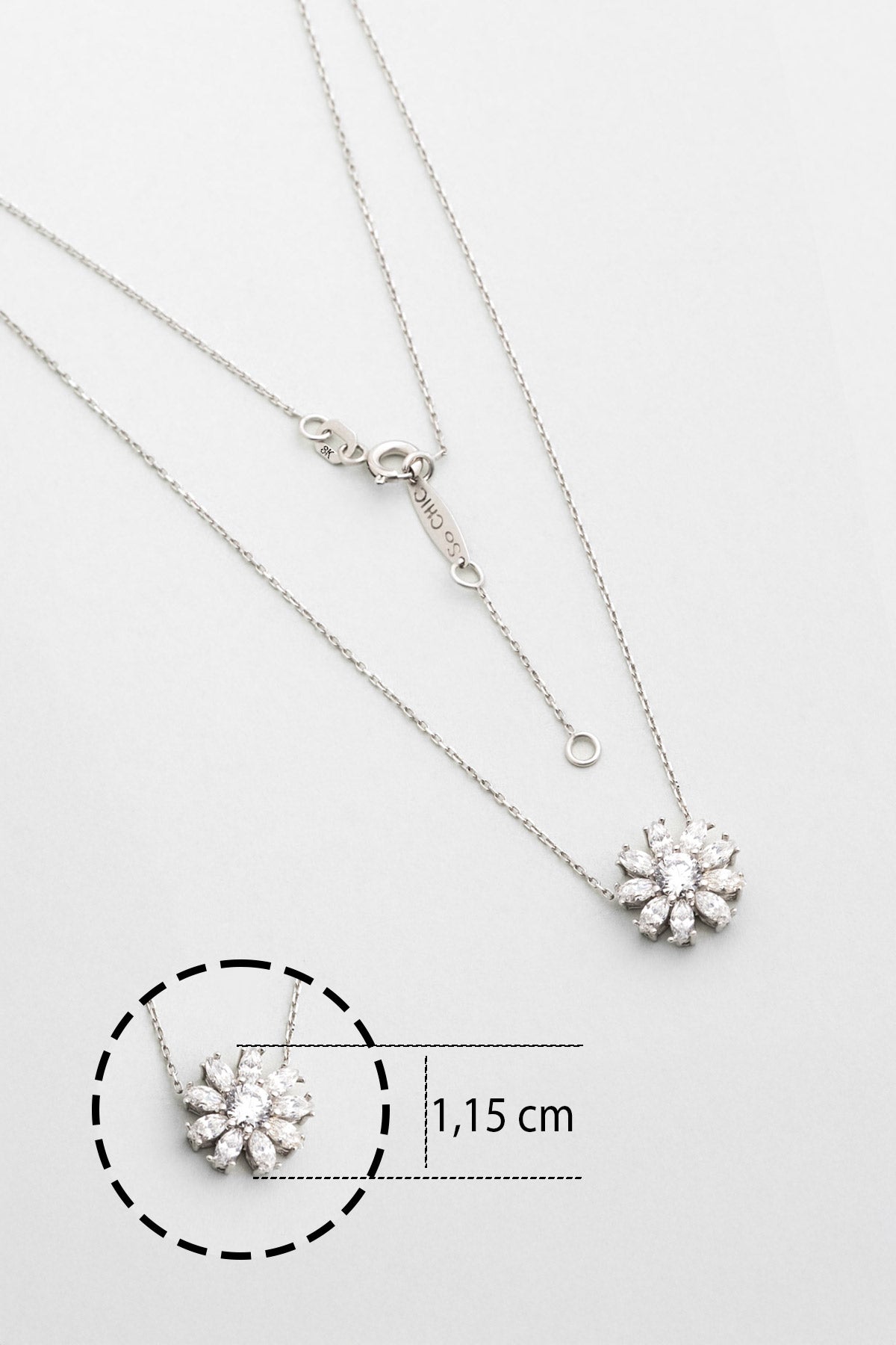 Beyaz Altın Sertifikalı Premium Created Taşlı 42 Cm Çiçek Kolye Ww06580200199